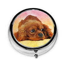 Scatola rotonda per medicina portatile, mini pillole in metallo, dispenser per pillole tascabili, borsa da viaggio, Cavalier King Charles Spaniel
