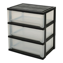 Iris Ohyama, Torre di stoccaggio, 3 cassetti da 30 L, con ruote, plastica robusta, ufficio, garage - Smart Wide Chest SWC-503 - Nero