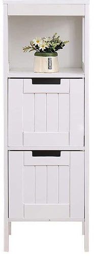 Etnicart - Mobiletto Bagno Salvaspazio Ingresso Soggiorno Camera Legno Bianco Mdf 30x30x89 Armadietto Multiuso Arredo Bagno UfficioDue cassetti Due Ripiani Contenitore antimuffa-