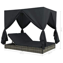 Festnight Lettino Prendisole Matrimoniale da Giardino con Tende Polyrattan Grigio,Lettino Prendisole Matrimoniale,Lettino Prendisole Reclinabile,Lettino Prendisole Doppio,Lettino Prendisole con Tende