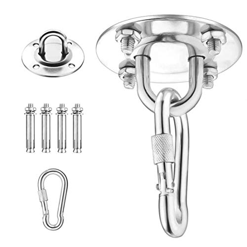 Amaca Ganci Appesi Kit Oscillazione Piastra Appendini Heavy Duty in Acciaio Inox Eye con Snap Moschettone Viti per Swing Argento