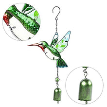 Colibrì Metallo Campanella A Vento Vetro Colorato Disegno Vernice Spruzzata Art Déco Verde