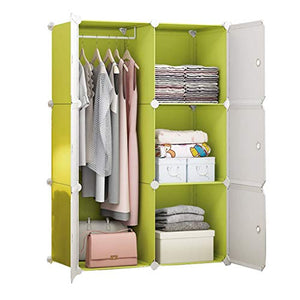 Locker 6 Porte Armadio Armadio Hanging Rimovibili di Plastica 3-Gitter Scaffali Abbigliamento Home Camera Verde 75X47X111CM MUMUJIN