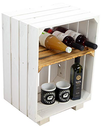 Comodino in legno Kistenkolli Altes Land con scomparto fiammato, cassettiera in legno e ripiano per frutta e verdura, colore: bianco