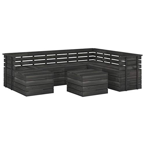 FAMIROSA Set Divani da Giardino su Pallet 8 pz Legno Pino Grigio Scuro-3761
