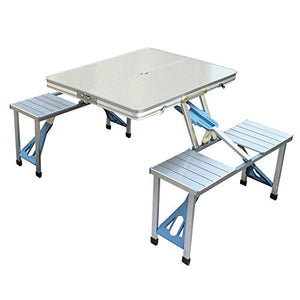 Tavolo pieghevole all'aperto portatile in lega di alluminio elevato tavolo pieghevole e set di sedie, barbecue picnic auto-guida mercato bianco