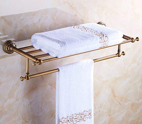 MBYW Portasciugamani Moderno Minimalista Portasciugamani Elegante per Il Bagno di Moda Porta Asciugamani Doppio, Asta Antica in Rame Dorato, portasciugamani Europeo Intagliato