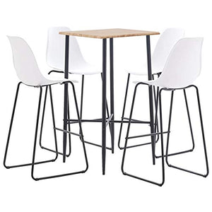 Tidyard Set 5 pz da Bar Design Moderno Alto in Tessuto Rovere e Crema/Nero/Bianco,Set Tavolo Quadrato e 4 Sedie da Bar Alti in Tessuto,Set Tavolo e Sedie da Cucina Design Moderno in Tessuto