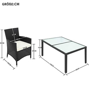LEKER Set di sedie in rattan per il tempo libero, tavolo da pranzo e sedie, set da giardino in rattan, per balcone, mobili da giardino, resistente alle intemperie, 6 sedie e tavolo nero