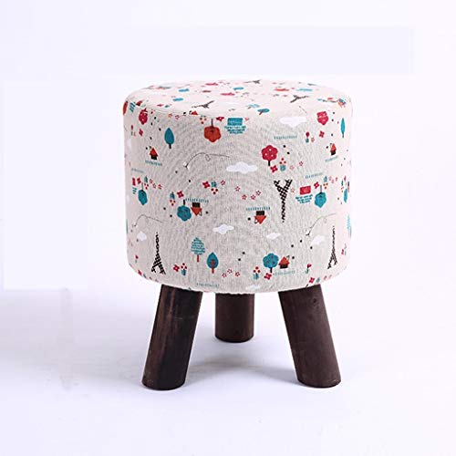 Sgabello ottomano Sgabello imbottito Poggiapiedi Lino Sgabello rotondo Poggiapiedi Sedia seduta Cuscino Piedi Sgabello 3 Gambe in legno Soggiorno Camera da letto Sgabello sedile vintage con rivestimen