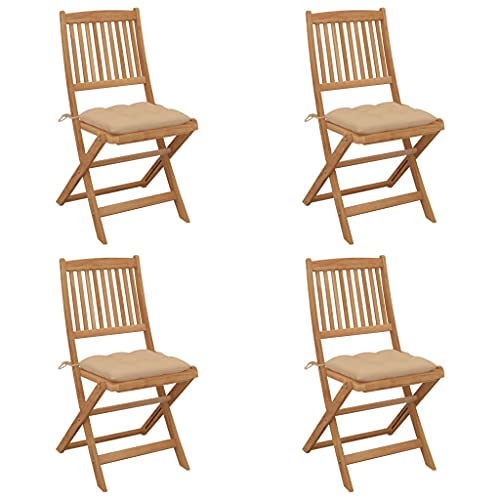 vidaXL Sedie da Giardino Pieghevoli 4pz con Cuscini Massello d'Acacia