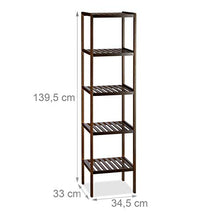Relaxdays Mobile da Bagno in bambù con 5 Ripiani, Scaffale a Colonna, Legno, Marrone Scuro, HxLxP: 139,5x34,5x33 cm