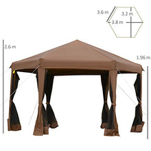 Outsunny Gazebo da Giardino Pieghevole con Zanzariera, Struttura Esagonale Acciaio e Poliestere, 3.6x3.6x2.6m Marrone
