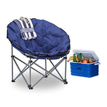 Relaxdays 10021000 Sedia da Campeggio Moonchair Carico Max. 120 kg Comoda Poltrona da Camping Pieghevole con Custodia, Blu Scuro