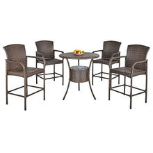 Outsunny Set 5 Pezzi Tavolino con 4 Sedie da Giardino Alte in Rattan Sintetico con Secchiello per Ghiaccio, Marrone