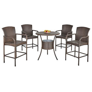 Outsunny Set 5 Pezzi Tavolino con 4 Sedie da Giardino Alte in Rattan Sintetico con Secchiello per Ghiaccio, Marrone