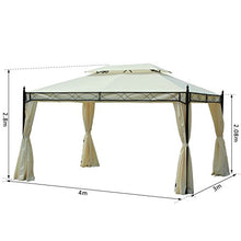 Outsunny Gazebo da Giardino 3x4m in Metallo con Doppio Tetto 4 Tende Laterali Crema