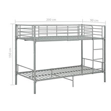 BIGTO - Struttura per letto a castello con struttura in metallo, per camera da letto, colore: grigio, 90 x 200 cm