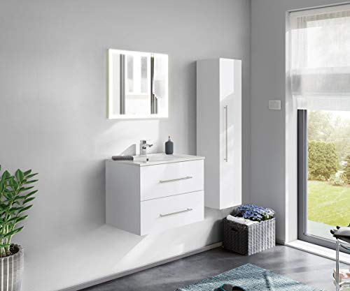 Set di mobili da bagno Firenze 75 (5 parti/A) incl. specchio a LED bianco lucido
