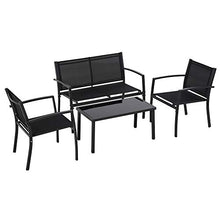 Outsunny Salotto da Esterno, Set 4 Pezzi con 1 Tavolino, 2 Sedie da Giardino e 1 Panca in Metallo, Nero