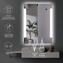 HOKO® Specchio da bagno a LED illuminato con orologio digitale, 60x80cm, specchio da bagno a LED, classe energetica A+ 030