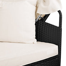 Casaria Isola prendisole XXL in polyrattan Ø 226cm Tettucio parasole pieghevole Imbottiture spesse 7cm + 3 Cuscini Lettino prendisole Mobili da giardino ovale nero
