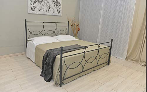 Sedam Srl Letto Matrimoniale, Ferro BATTUTO, Modello Marianne, 100% Made in Italy (Antracite)