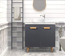 eSituro Armadietto Sottolavabo da Bagno da Cucina Mobile a Terra con 2 Porte in Legno MDF Grigio Mobiletto Sotto Il Lavello SBP0060