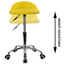 KKTONER Sgabello Rotondo in Pelle PU con Schienale Regolabile Regolabile in Altezza Sedia da Lavoro Girevole con Ruote Spa (Giallo)
