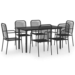 FAMIROSA Set da Pranzo da Giardino 7 pz Nero in Vetro e Acciaio-0210