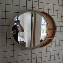 XM-MIRROR Armadietto a Specchio Rotondo con Luce a LED da Bagno Armadio a Muro Armadio da Cucina Armadietto da Cucina Specchio da Bagno,C Walnut,50CM