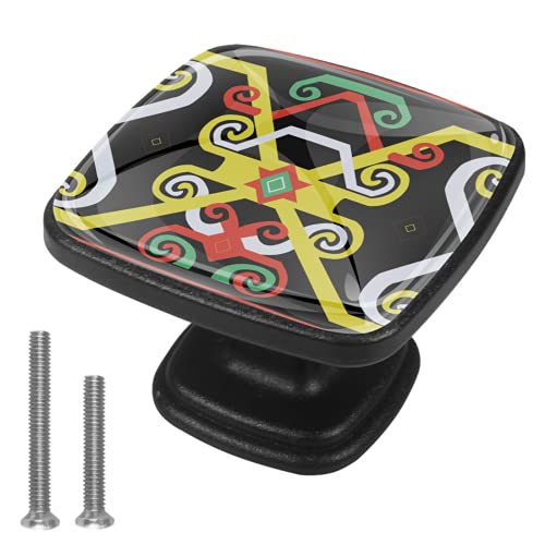 Set di 4 pezzi con maniglia quadrata per armadio da cucina, credenza, cassettiera, cassettiera, con viti, per cucina, comò, armadietto, bagno, armadio vintage astratto geometrico
