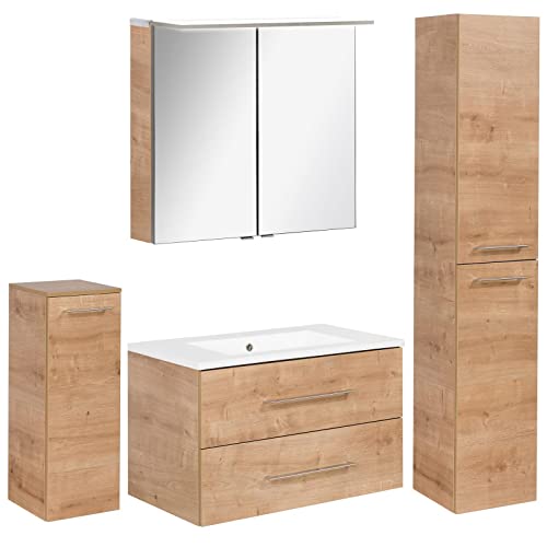 Facchellmann - Set di mobili da bagno B.Perfect, 4 pezzi, con mobiletto sottolavello, lavabo in ceramica, 80 cm e armadietto a LED