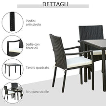 Outsunny Set 4 Sedie da Giardino e Tavolo con Ripiano in Vetro, Arredamento da Esterno in Rattan PE e Metallo, Nero