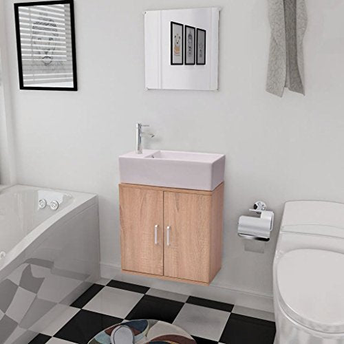 Zora Walter - Set da Bagno Composto da 3 Pezzi e 1 mobiletto da Parete, 1 Specchio e 1 lavabo