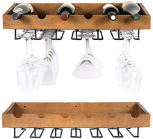 Loft, scaffale da parete in metallo, per 5 bottiglie da parete, stile vintage, in legno, per bicchieri di vino, con foro