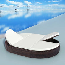 Festnight Letto Lettino Prendisole Matrimoniale a Doppio Ovale in Polirattan Marrone/Nero con Cuscino Bianco da Giardino/Piscina/Patio/Sipaggia/Mare per Esterno 200x140x28 cm