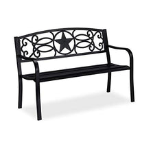 Relaxdays Balcone Panca da Giardino, con Stella Decorativa, a 2 Posti, Rivestimento Antiruggine, Acciaio, 87 x 127 x 55 cm, Nero