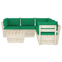 SKM Set Divani da Giardino su Pallet 6 pz con Cuscini Legno Abete (118.9kg) Verde-3533