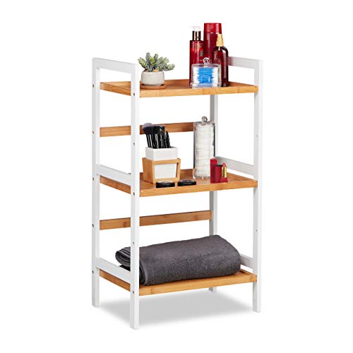 Relaxdays Scaffale da Bagno, Mobiletto per Cosmetici, Asciugamani, Accessori, in Bambù, 80x45x31,5 cm, Bianco Naturale