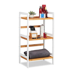 Relaxdays Scaffale da Bagno, Mobiletto per Cosmetici, Asciugamani, Accessori, in Bambù, 80x45x31,5 cm, Bianco Naturale