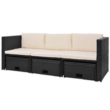 mewmewcat Set Divani da Giardino 12 pz in Polirattan Modulare Nero, 12 pz Set Divano 3 Posti con Tavolo e Sgabello Ottonano da Giardino Esterno