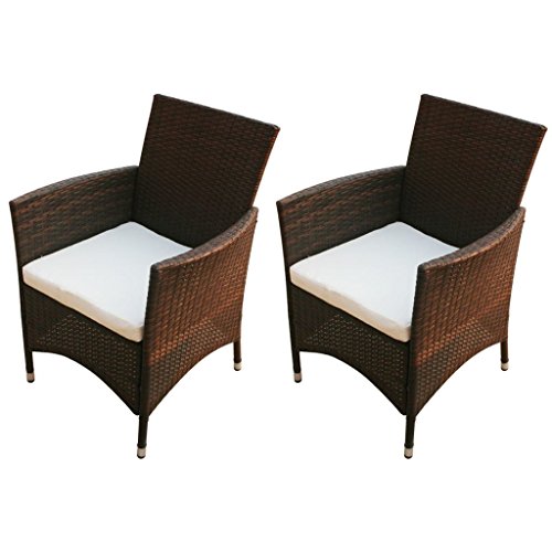 Festnight 2 Pz Set Sedie Schienali Poltrone in Polirattan con Cuscini Bianchi da Giardino Balcone Patio per Esterno Marrone/Nero