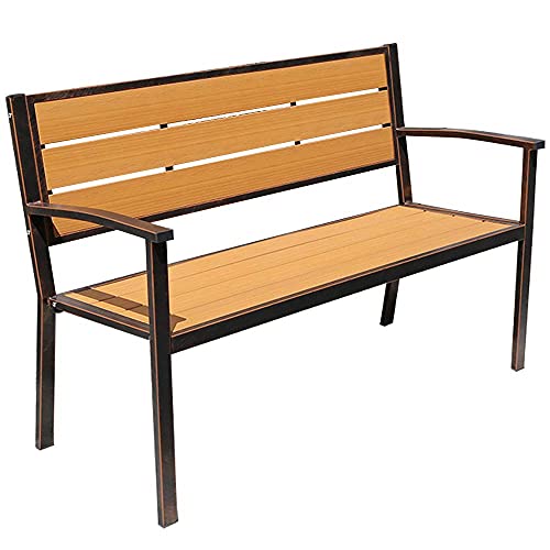 Panchine da giardino con terrazza Panchina da giardino per il tempo libero all'aperto, panchina da patio resistente alle intemperie con struttura in ghisa e legno massello anticorrosivo, panchina