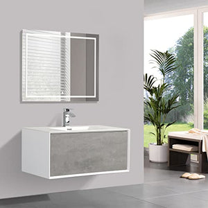 Yellow shop - Mobile Bagno Sospeso Cm 90 in Legno Completo di Lavabo in Marmoresina con E Senza Specchiera A LED Griff 900 Varie Colorazioni (Bianco/Cemento Completo (Mobile + Lavabo + Specchiera))