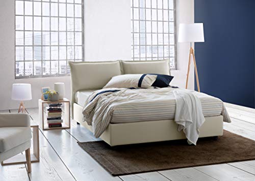 Talamo Italia Letto contenitore Matrimoniale Veronica, Made in Italy, Testata e rivestimento in tessuto, Apertura frontale, con materasso cm 160x190 incluso, Panna