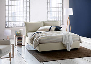 Talamo Italia Letto contenitore Matrimoniale Veronica, Made in Italy, Testata e rivestimento in tessuto, Apertura frontale, con materasso cm 160x190 incluso, Panna