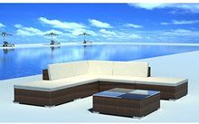 Set di divani da giardino, set di mobili da giardino e terrazza, 2 divani angolari, 1 divano centrale, 1 divano singolo, 1 ottomano, 1 tavolino centrale, 5 cuscini seduta e 6 cuscini schienale