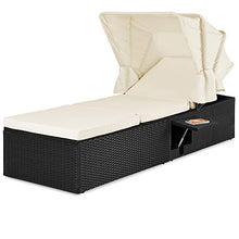 Casaria Lettino Prendisole in Polyrattan Casaria con Tettuccio parasole pieghevole Imbottiture spesse 7cm Schienale inclinabile Tavolino pieghevole Sdraio prendisole Idrorepellente nero
