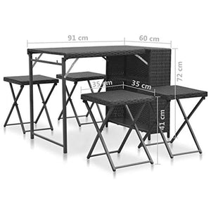 FAMIROSA Set da Pranzo da Giardino 5 pz Pieghevole in Polyrattan Nero